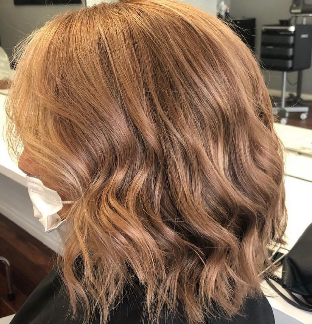short hair curled copper colour with curls